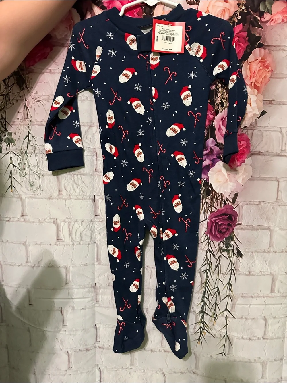 Wondershop Navy Santa & Candy Cane Footed One-Piece